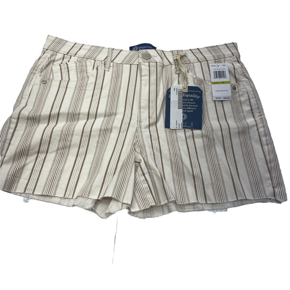 NEW Democracy Shorts Womens Size10 Cream Striped Ab Solution Mom Denim Jean - Picture 4 of 16